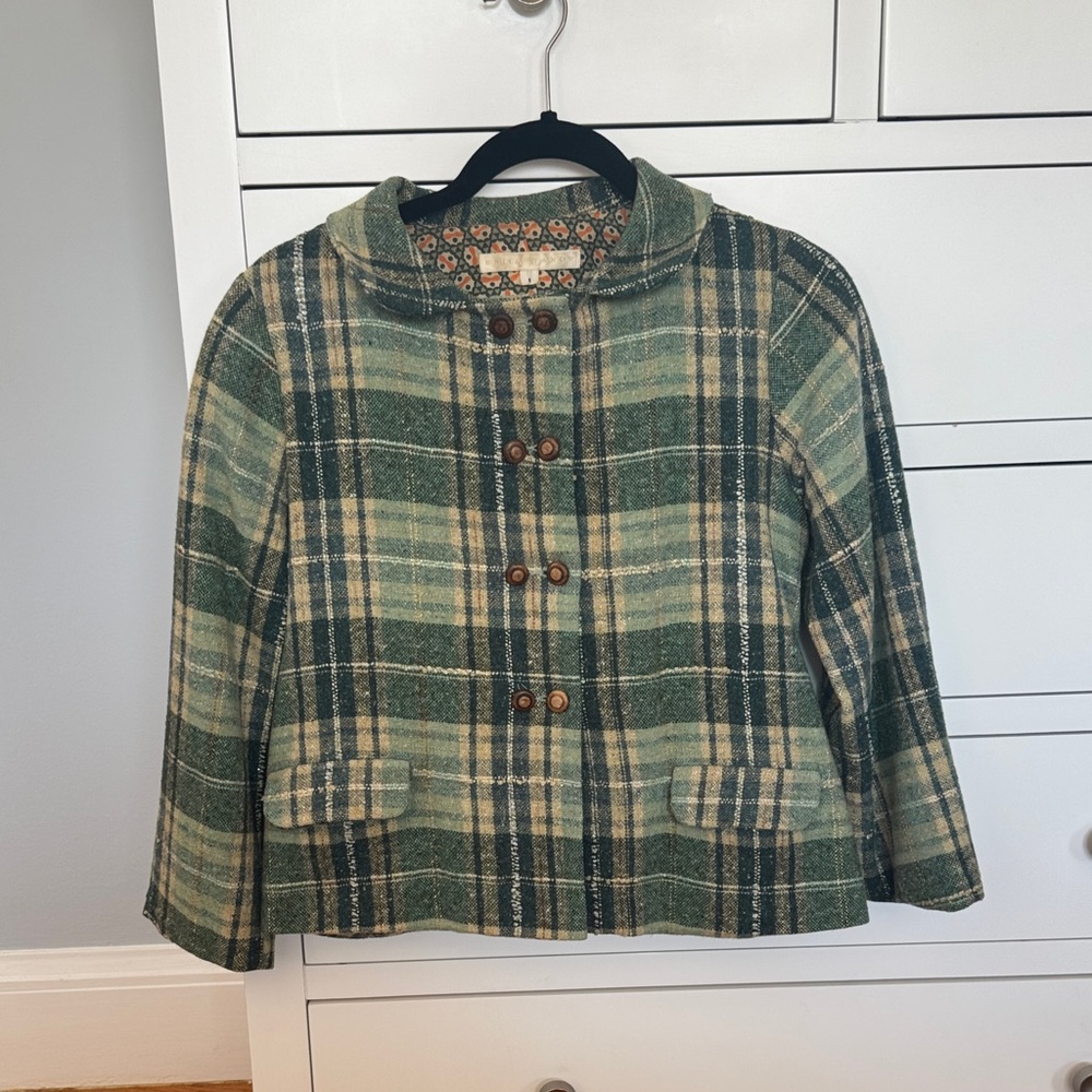 Chic Green and Cream Plaid Women's Blazer